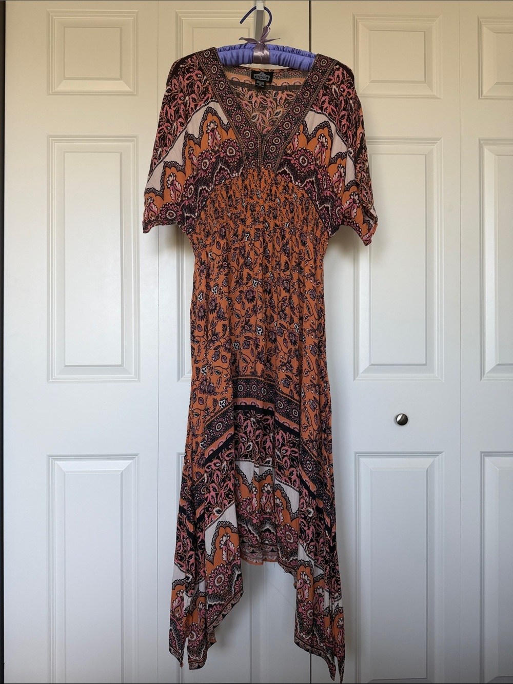 Angie Boho High-Low Dress in Orange and Pink